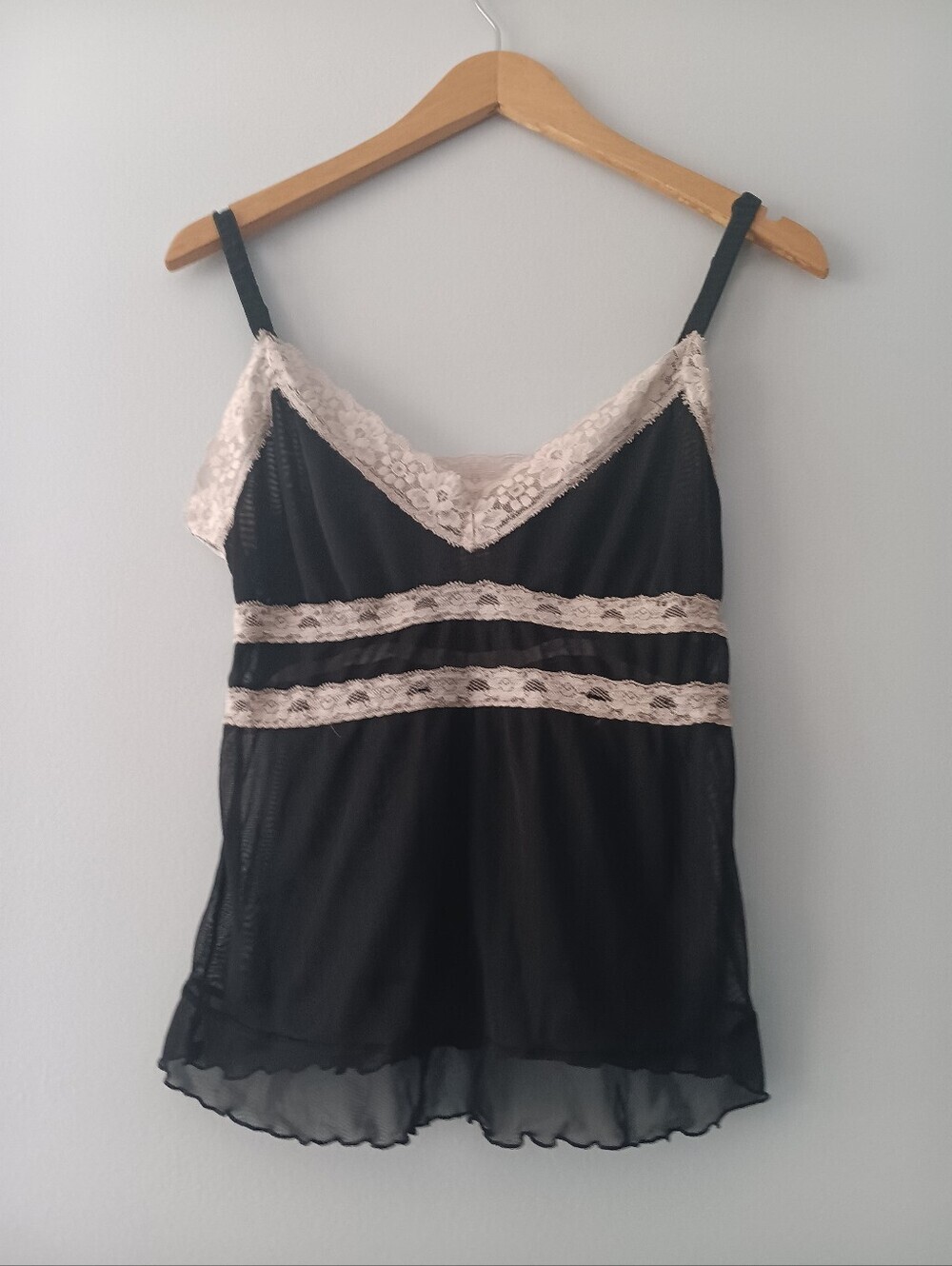 Secret Treasures Black Sheer Lace Chiffon Cami Sleepwear Top M